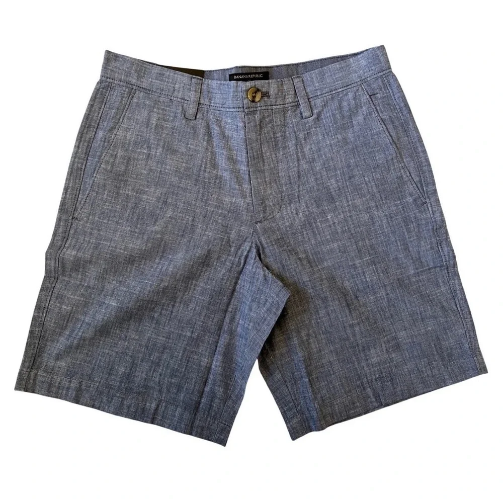 BRAND NEW! Banana‎ Republic Mens 29 Chambray Shorts Blue Slim Fit 9 Inch Inseam